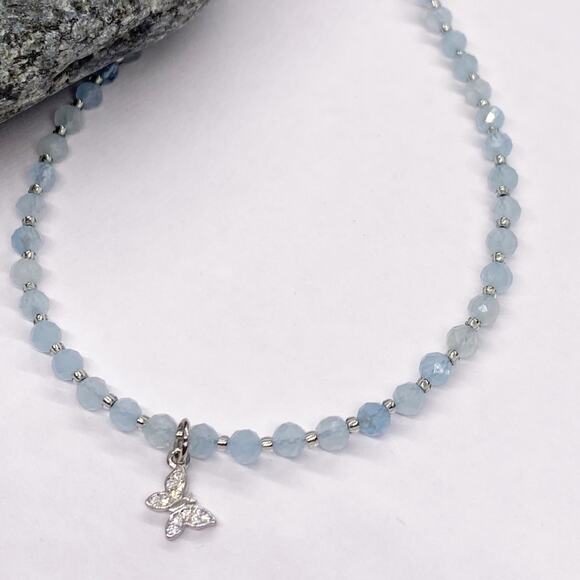 NEW Silver Butterfly & Aquamarine Layering Bracelet - Picture 8 of 10
